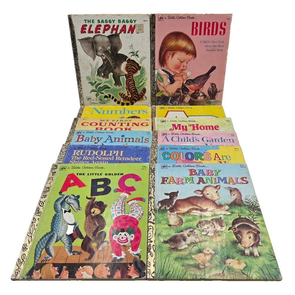 Little Golden Books Lot Hard Cover Vintage Saggy Baggy Elephant Rudolph Read